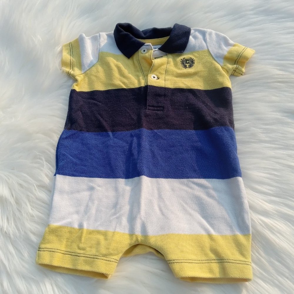 Chaps Baby Striped Polo Romper in Yellow, Navy, Blue, White